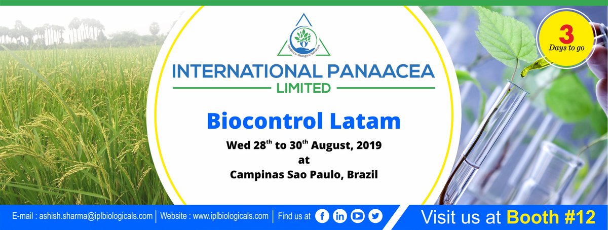 IPLBiologicals's tweet photo. Only 3 days left for #BioControlLATAM conference organised by #NewAgConference at Brazil. We hereby request you to visit us at our booth #12 on coming Wednesday (28th Aug’19) for having face-face meetings.
#exhibition #conference #biocontrol #biological @IPLBiologicals https://t.co/0GhgiVaczX