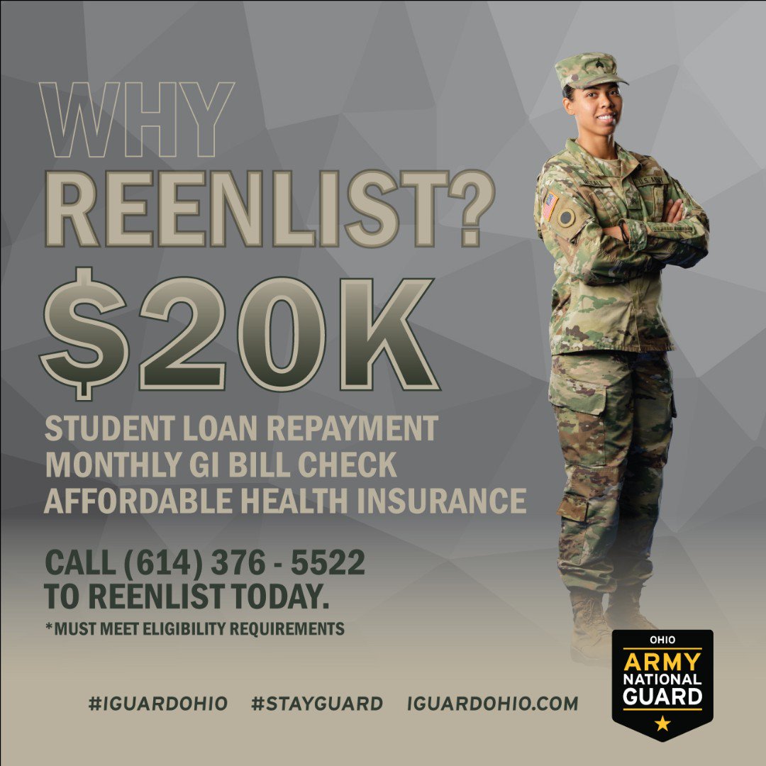ArmyGuardOhio's tweet photo. #ExtendToDefend: Ready to reenlist? Contact your brigade career counselor to see if you qualify or call (614) 376-5522.
#StayGuard #IGuardOhio #Military #NationalGuard 🇺🇸 https://t.co/GYPottGwCI