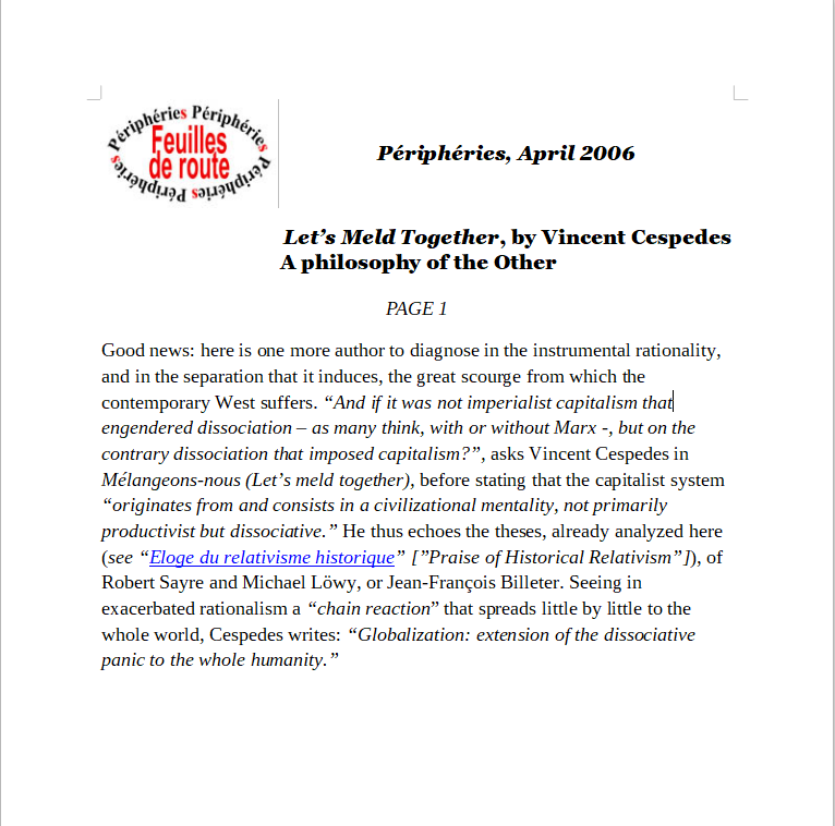 CespedesQuotes's tweet photo. #LetsBlendTogether A review about "Mélangeons-nous" [THREAD] [1] @PhilosophyNow @TPhilosophy_ @PhilosoMinds @LSEPhilosophy #dissociation #capitalism #globalization #consumerism #philosophy #intermingling https://t.co/HY1hALO3JJ