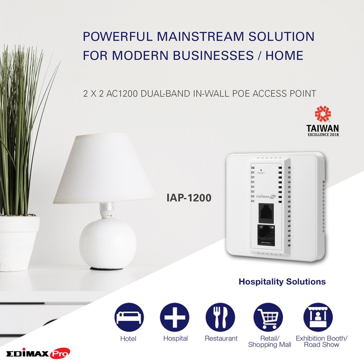 EdimaxME's tweet photo. #Edimax #AC1200 Dual-Band In-Wall PoE Access Point
with stylish in-wall design is specifically for existing building structures so you can easily change an existing in-wall wired Ethernet jack to a wireless access point. Ideal areas of deployment include offices, hotels, Etc.. https://t.co/wK54OGRJaA