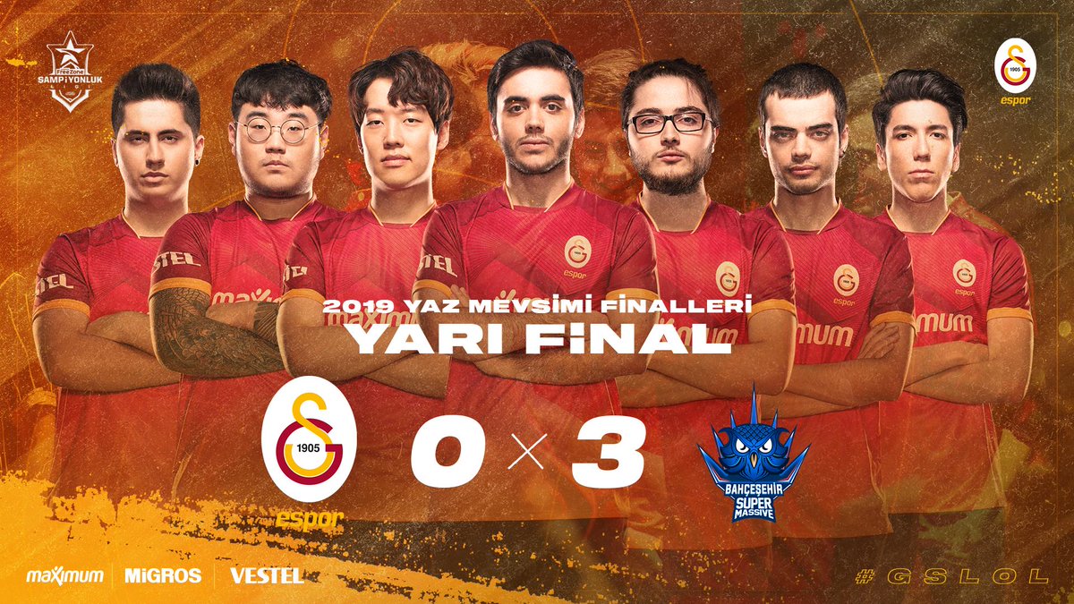 GSEsports's tweet photo. MAÇ SONUCU | Galatasaray Espor: 0 Bahçeşehir SuperMassive: 3 

Yarı final serisinden mağlup ayrılıyor ve Vodafone FreeZone Şampiyonluk Ligi 2019 Yaz Mevsimi'ni noktalıyoruz. #GSLOL 🦁 https://t.co/ghsG8rlBl5