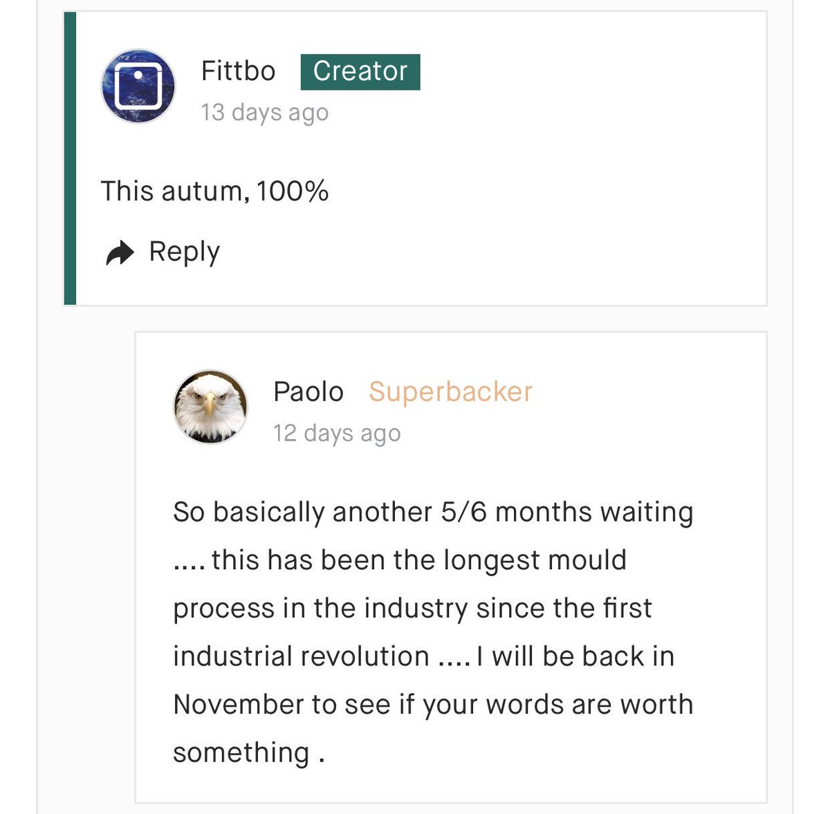The comment section has gotten ugly...“This has been the longest mould process in the industry since the first industrial revolution” is a killer line.