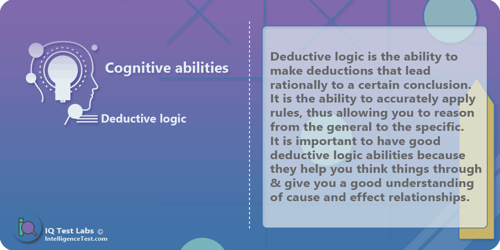 IQTestLabs's tweet image. Deductive logic is the ability to make deductions that lead rationally to a certain conclusion. It is the ability to accurately apply rules, thus allowing you to reason from the general to the specific.
intelligencetest.com/cognitive-abil…
#Logic #DeductiveLogic #CognitiveAbilities #IQTest
