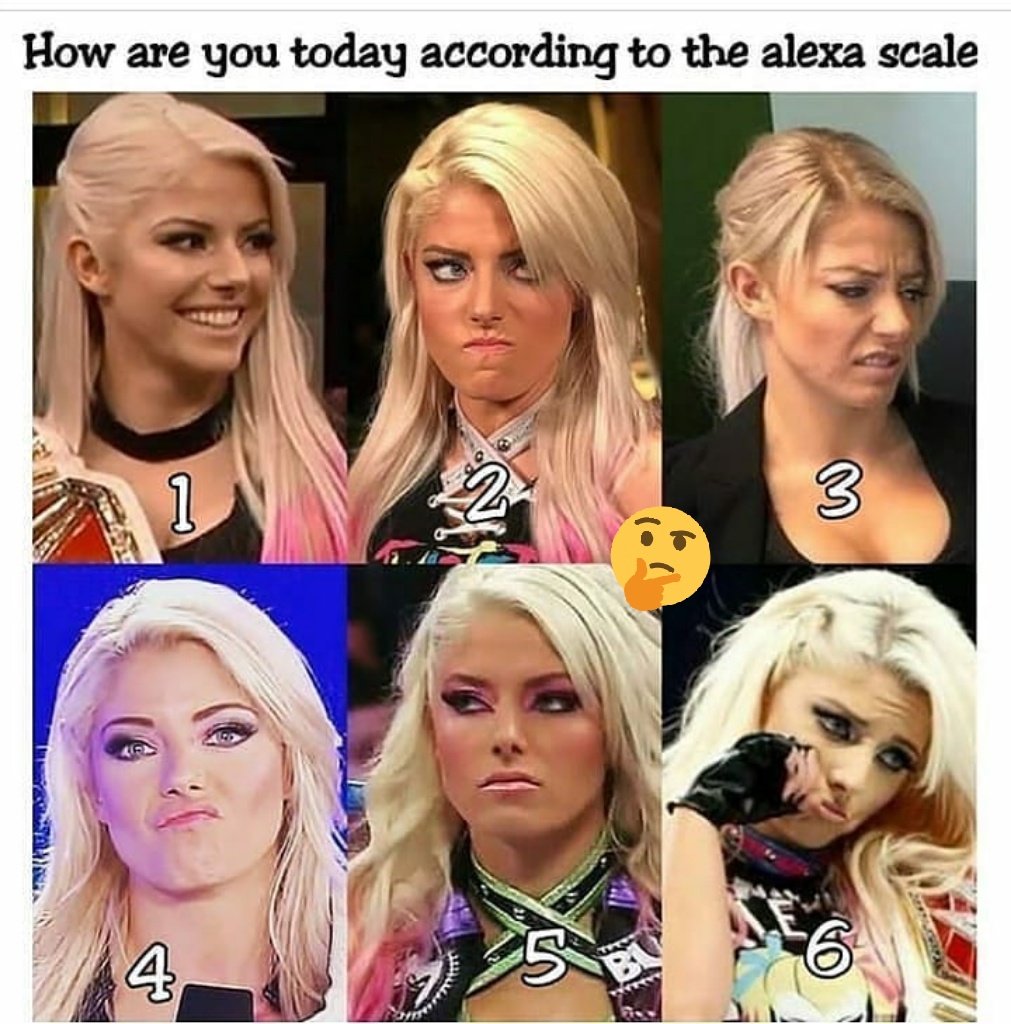 Era_Of_Bliss's tweet photo. What's your Bliss mood Today? 😀

Mine:  1 

#AlexaBliss #RestingBlissFace https://t.co/cQdGzTfglV