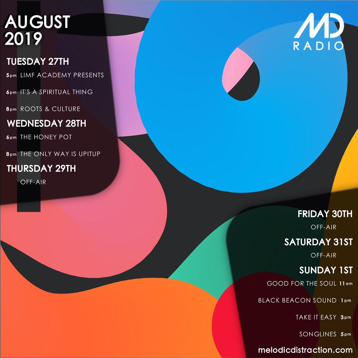 SCHEDULE DROP 

One month of radio ends and another begins... Thanks <a href="/atelierbebop/">atelier bebop</a> for being our August artist resident! 
→ instagram.com/atelierbebop/ ←

Listen with us
🥭🥭🥭🥭🥭
melodicdistraction.com/radio

#melodicdistraction #tunein