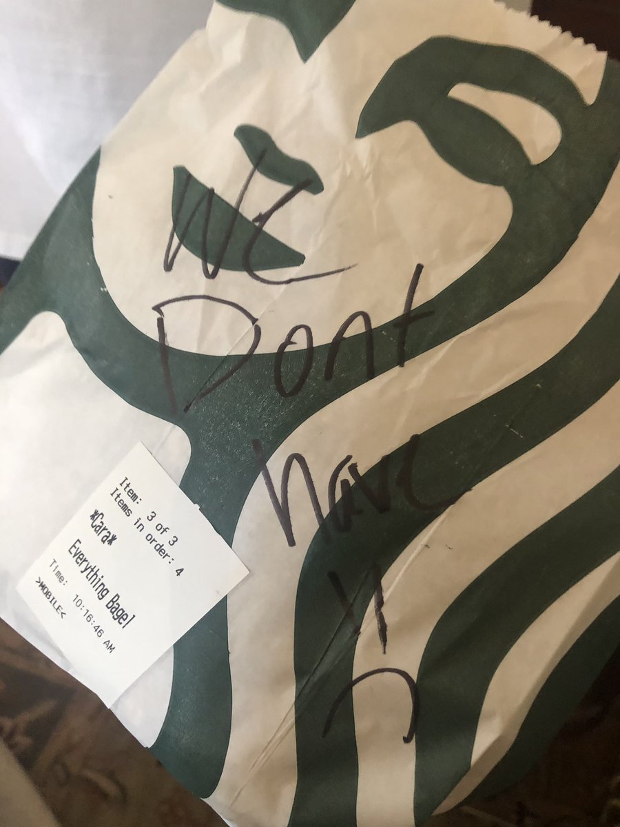 CARA_sel's tweet photo. @Starbucks I thought mobile orders were supposed to be quick and efficient? Instead it took me 20 minutes to pick it up in the drive through, and then they gave me a different bagel than I ordered because they were out, but I was still charged for it. Unacceptable. https://t.co/T2GjK2HHGu