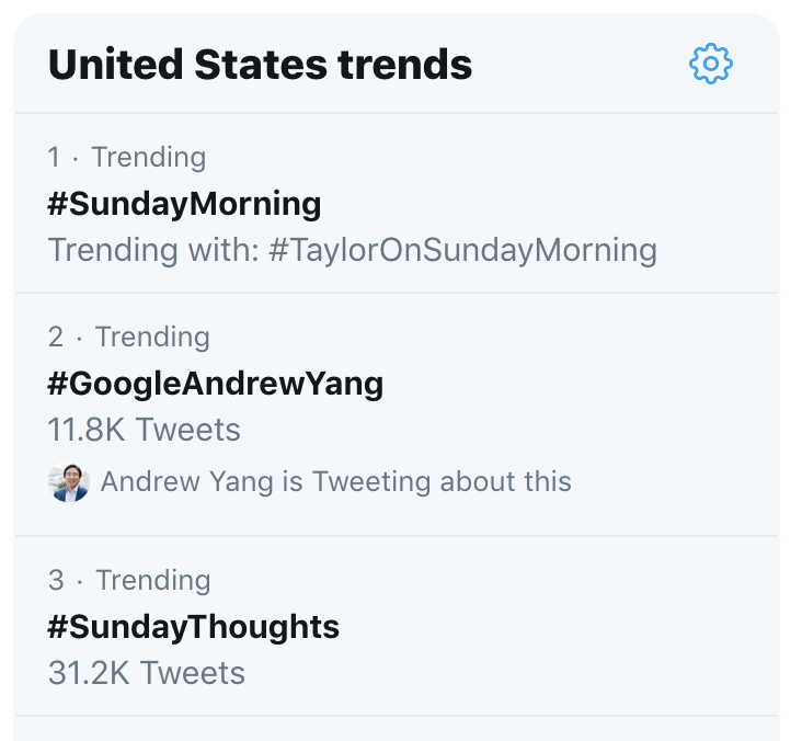 ruizhang's tweet photo. #GoogleAndrewYang is trending #2, nice grassroots effort https://t.co/tpiKHcVtmp