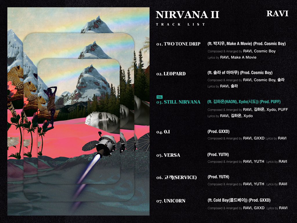 GROOVL1N_GTCK's tweet image. [#RAVI]
2019.08.29.6PM
Track List. 

RAVI 4th MIXTAPE #NIRVANA_II
New Album Release.

#라비 #NIRVANA2