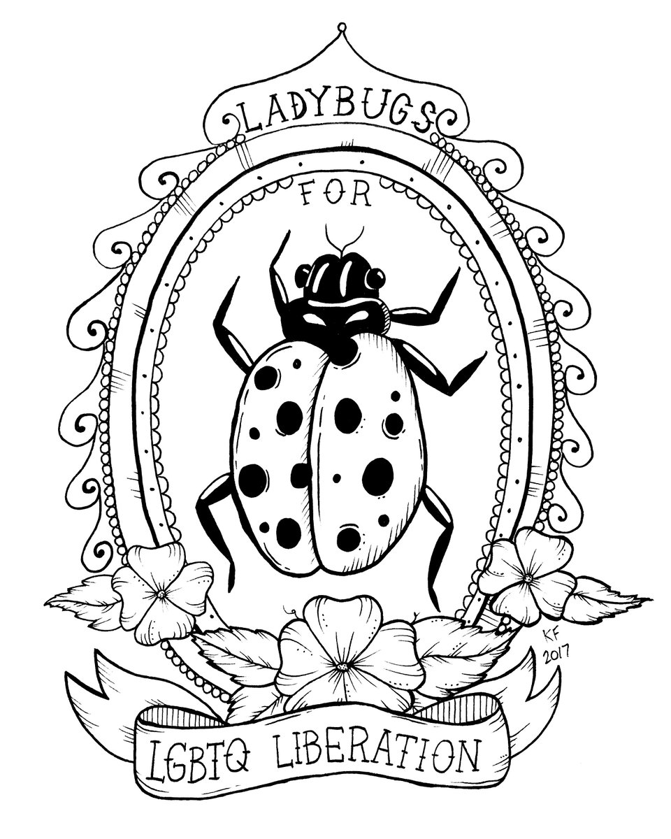 OCTEVAW's tweet photo. Alliterative activist art is the best kind of art there is: Ladybugs for 2s LGBTQI+ Liberation #OttPride #Pride2019.  Happy Pride! https://t.co/Ybn1xhlRGj