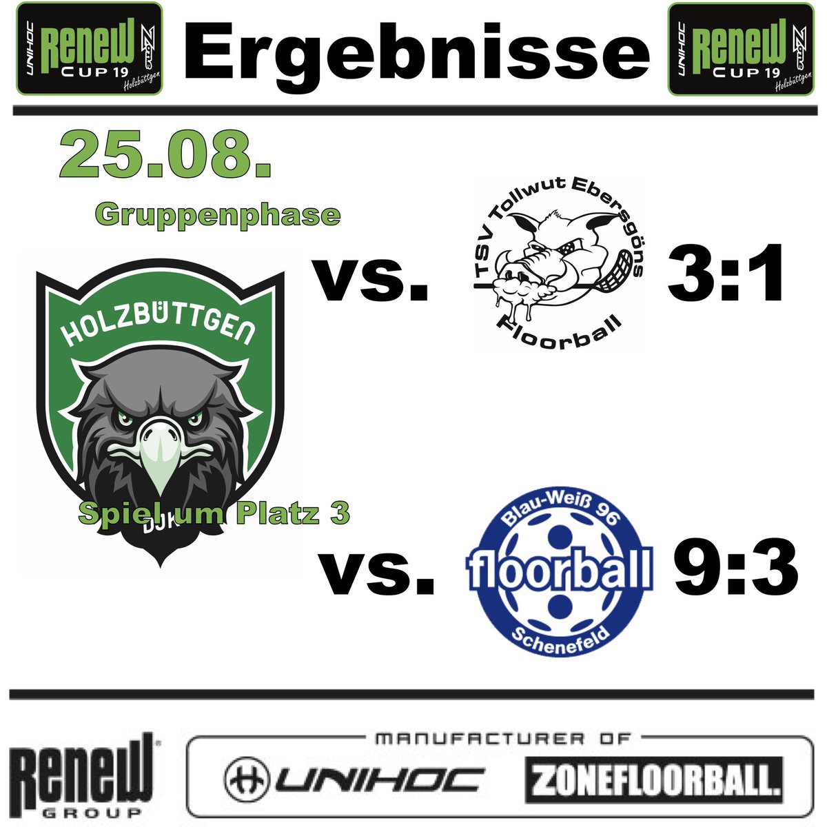 Der Renew Cup 2019 ist beendet und die DJK erspielt sich am Ende den 3. Platz vor Blau-Weiß Schenefeld, nachdem man die Gruppenphase als 2. hinter den Dümptener Füchsen beendet hatte.
Glückwunsch geht an die SSF Dragons Bonn, die den Cup gewonnen haben.
#hejadjk #renewcup