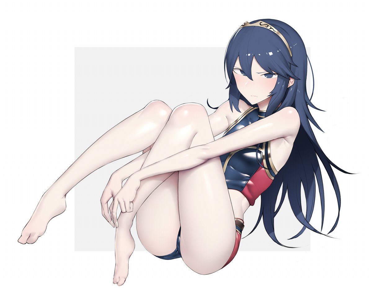 lucina (fire emblem) 1girl solo long hair blue hair blue eyes legs tiara 払 ...