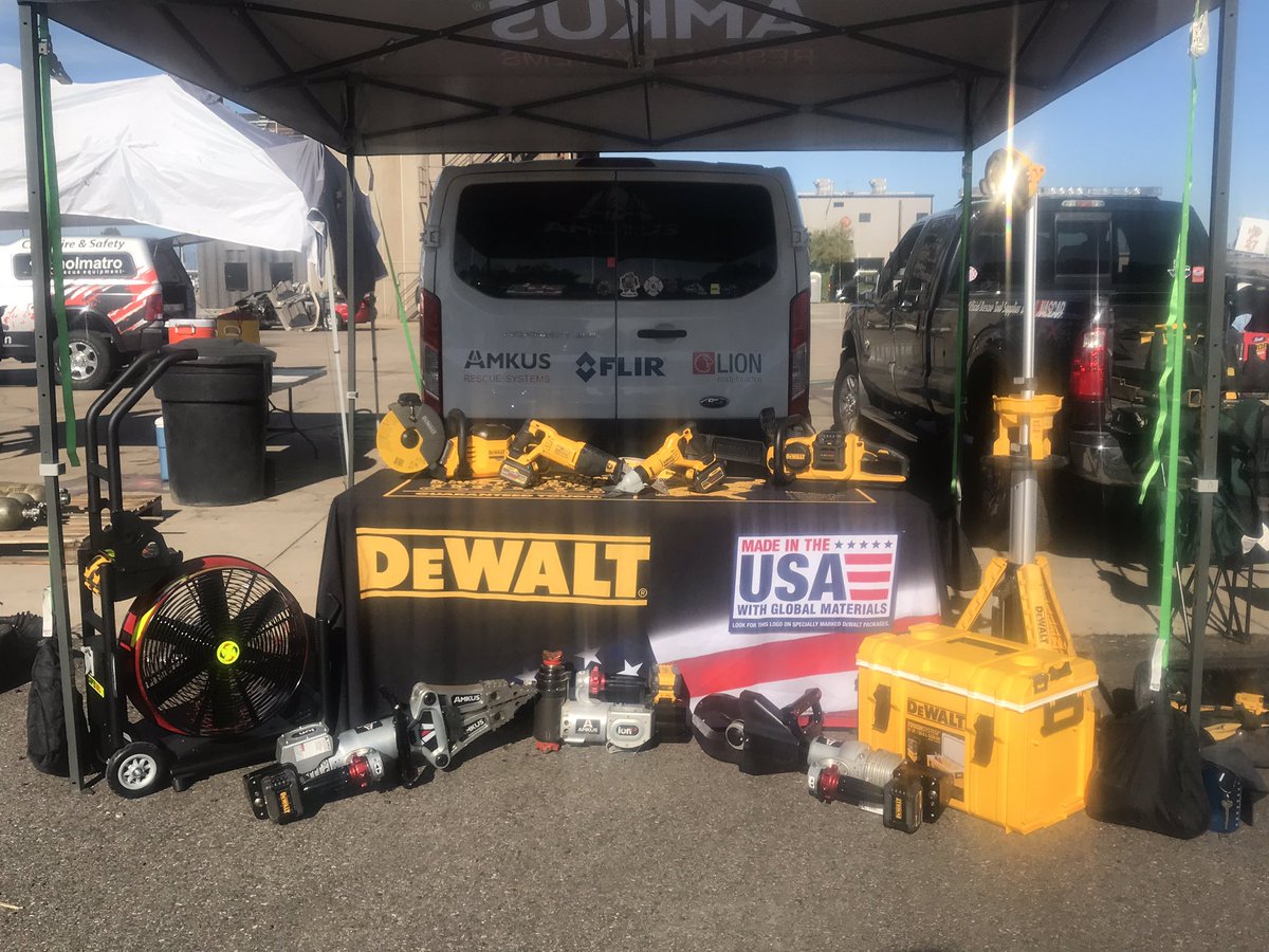Opening of day #2 for the 2019 Denver Fire Department Chop Shop. AMKUS Rescue Systems, Super Vac and DEWALT rolls and equipment all powered by the DeWalt Flex Volt batteries