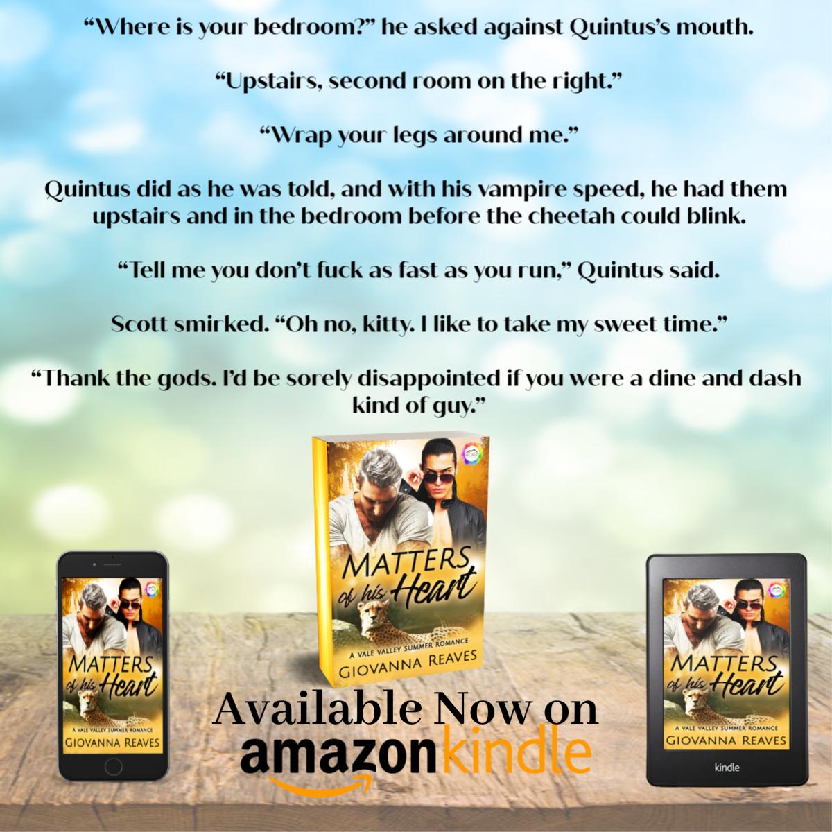 MorticiaKnight's tweet photo. Are you ready for a vampire &amp; Cheetah shifter? The final installment of the Vale Valley summer season is here! Grab your copy of Matters of His Heart by @GiovannaReaves now. US: https://t.co/lHcHna2tyX UK: https://t.co/bs86DOMYZt #mpreg #ValeValley #mmromance #gayromance #PNR https://t.co/l3kgfzIfU0