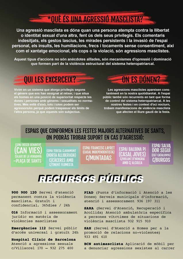 FmaSants's tweet image. Aquesta nit recorda que NO ESTÀS SOLA! 

A la Festa Major Alternativa de Sants RESPONEM COL·LECTIVAMENT a les agressions masclistes!

#SantsFeminista #FMAS2019