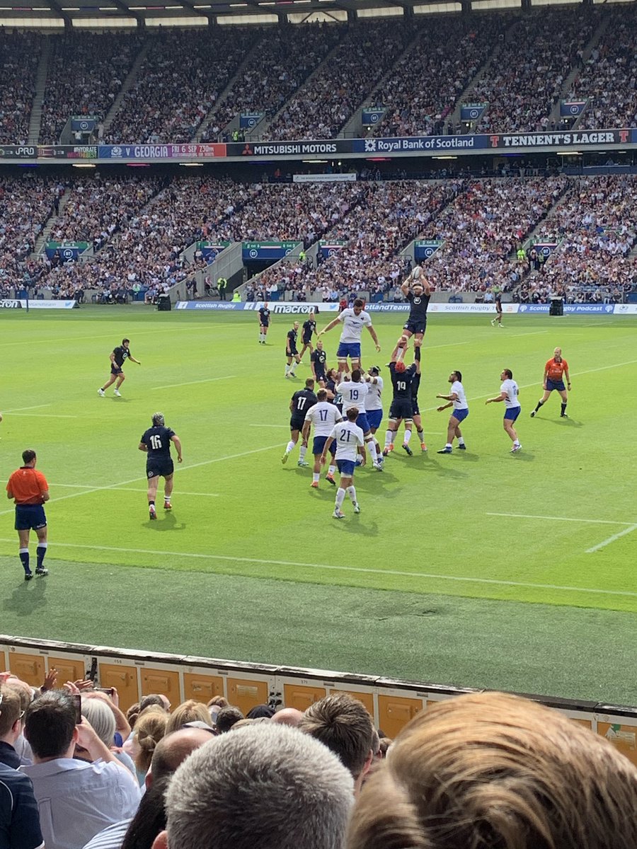 tricky308's tweet photo. Won tickets from @RoyalBank_Rugby for yesterday’s match. Thank you for cracking seats and a good day out with @richieburton191 and @tincupwhiskeyUK (the tin cup was mainly in the hip flask) #scotlandvfra #RugbyWorldCup #summertests #btmurrayfield https://t.co/qtJ0KKRTwu