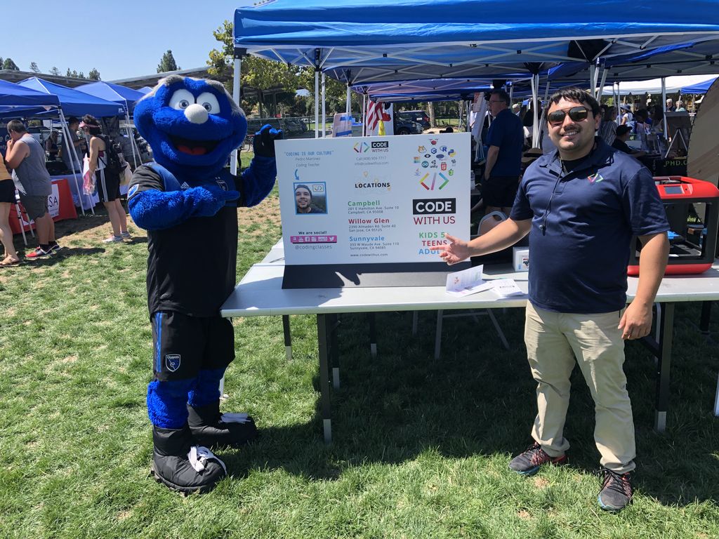 codingclasses's tweet image. The San Jose Earthquakes mascot stopped by our table today! Thank you District 9 of San Jose and Pam Foley for hosting this great family event at Camden Community Center!