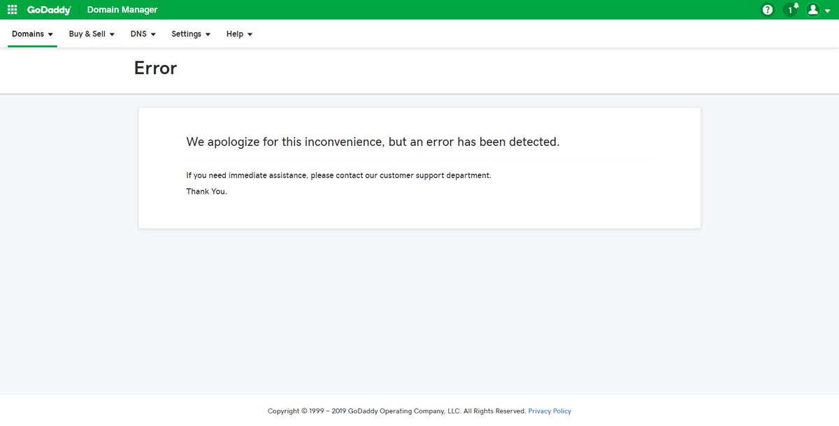 storydataio's tweet photo. @GoDaddy @GoDaddyHelp DNS management throwing error in chrome. Not much detail on what is happening. https://t.co/dFch6MP7ji