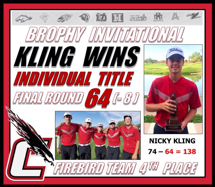 Senior @nickyklinggolfofficial carded a bogey free, career low round of 64 to capture the individual title at the 2019 Brophy Invitational! #golow #chaptown