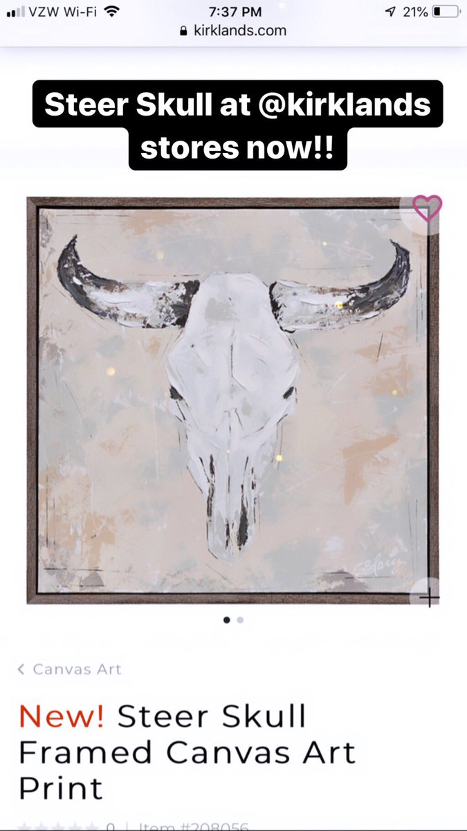 ShariLacyART's tweet photo. ⭐️Avail now! Want a modern artistic farmhouse touch, SW inspired decor, or a rustic touch to a neutral pallet? Check out my “Steer Skull” print just released @Kirklands! Gr8 in a guy’s office/study 2. Head to https://t.co/Cjjkt1YIPc or ✅ your local store https://t.co/i1Bg3C1mif