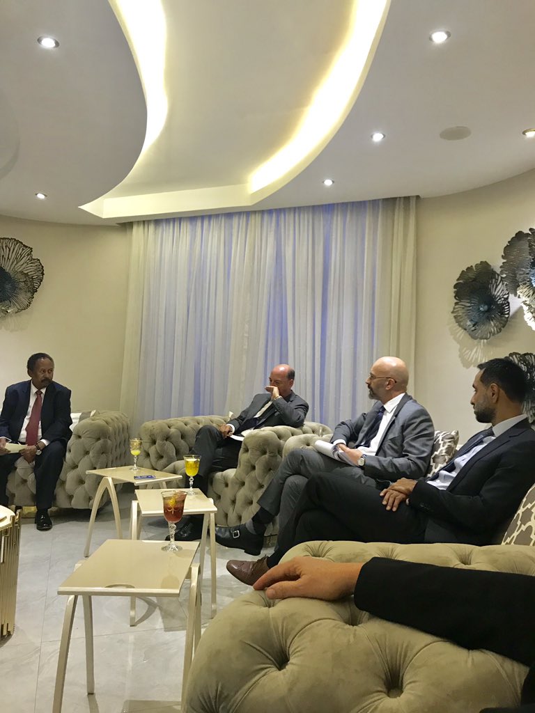 ItalyInSudan's tweet photo. #EmbITA with #Sudanese PM #Hamdok right now, talking about the future of #Sudan, wishing the best for his crucial job and underlining the readiness of #Italy and #EU and MS. A brighter future for #Sudan can blossom. We are all here at the frontline to help! #GoSudan! https://t.co/FsvsMjutbH