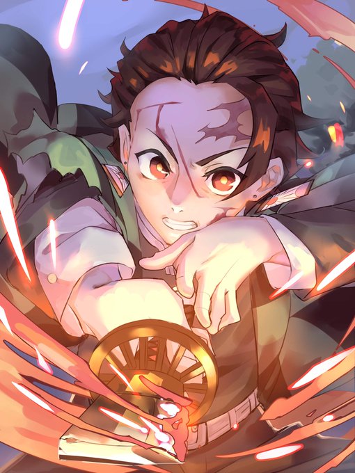 WeiLicさんがTwitterに投稿した竈門炭治郎(鬼滅の刃)のイラスト。