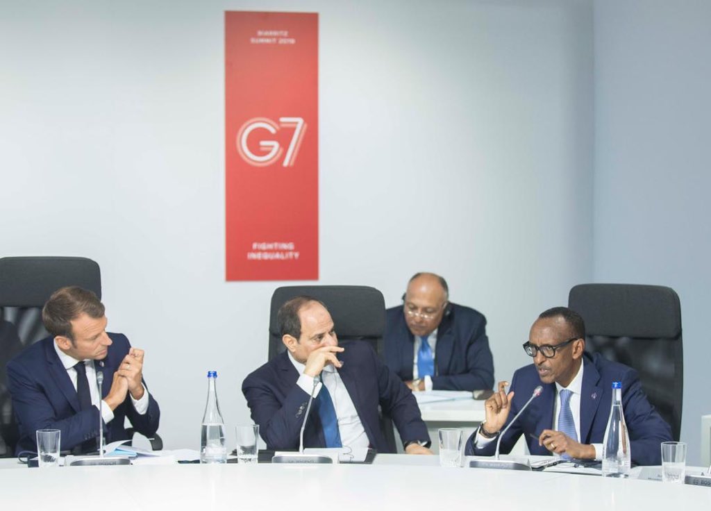 UrugwiroVillage's tweet photo. President Kagame attended the G7 &amp; Africa Partnership meeting this afternoon which focused on women entrepreneurship, digital transformation and the fight against corruption. #G7Summit #G7Biarritz https://t.co/GVC8UvoUUw