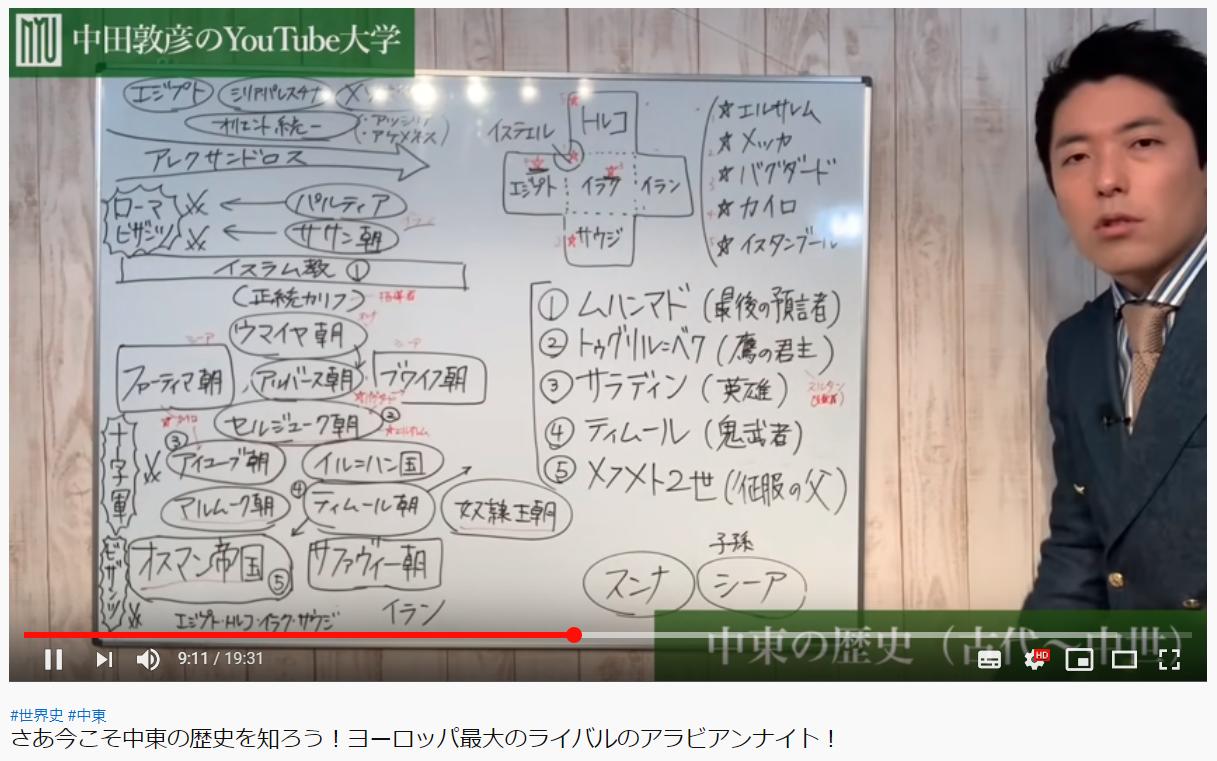 秋田紀亜 ムハンマドの子孫にしいや シーア派 とすんな スンナ派 これは覚えやすいｗ ヨーロッパ史もそうだったけど 重要人物５人に絞って解説するのは分かりやすい 中田敦彦のyoutube大学 中東の歴史 古代 中世 T Co Earsbnd5mc