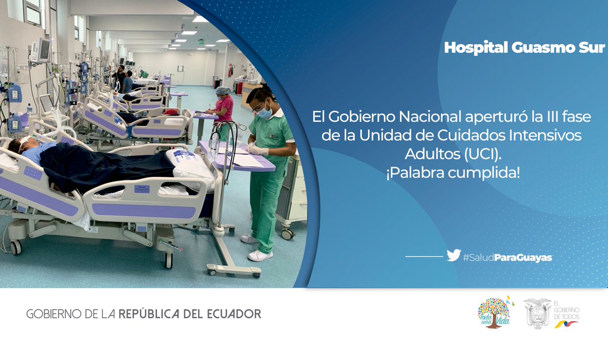 #SaludParaGuayas | El Gobierno Nacional cumple con la ciudadanía. Guayaquil cuenta con la apertura de la III fase de la Unidad de Cuidados Intensivos Adultos (UCI) del hospital <a href="/HGuasmoSur/">H General Guasmo Sur 🇪🇨</a>