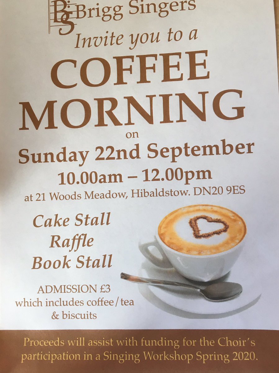 It’s a month away but we’re already looking forward to our Coffee Morning on Sunday 22nd September - all welcome!