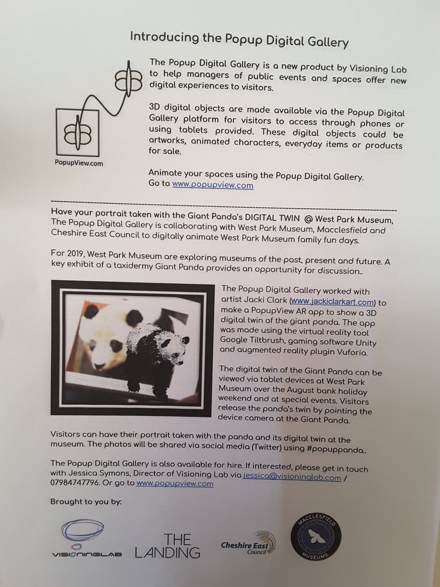 Jessicasymons's tweet photo. Great weekend working with @mandtinez at West Park museum @maccmuseums showing off #popuppanda drawn in #VR by @JackiClarkArt and made into an #AR #popupdigitalgallery by yours truly. Very enthusiastic public response. Keen to do more... https://t.co/6WKm3QJnEz