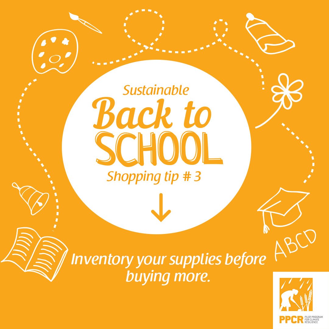 ppcr_ja's tweet photo. Does he/she really need a new bag this school year? Probably not. Make note of the school supplies you already have that can be reused and create a list of what you really need before you go shopping.
#PPCRja
#1point5stayalive
#climateaction
#climatechange https://t.co/LARJYWpzM1