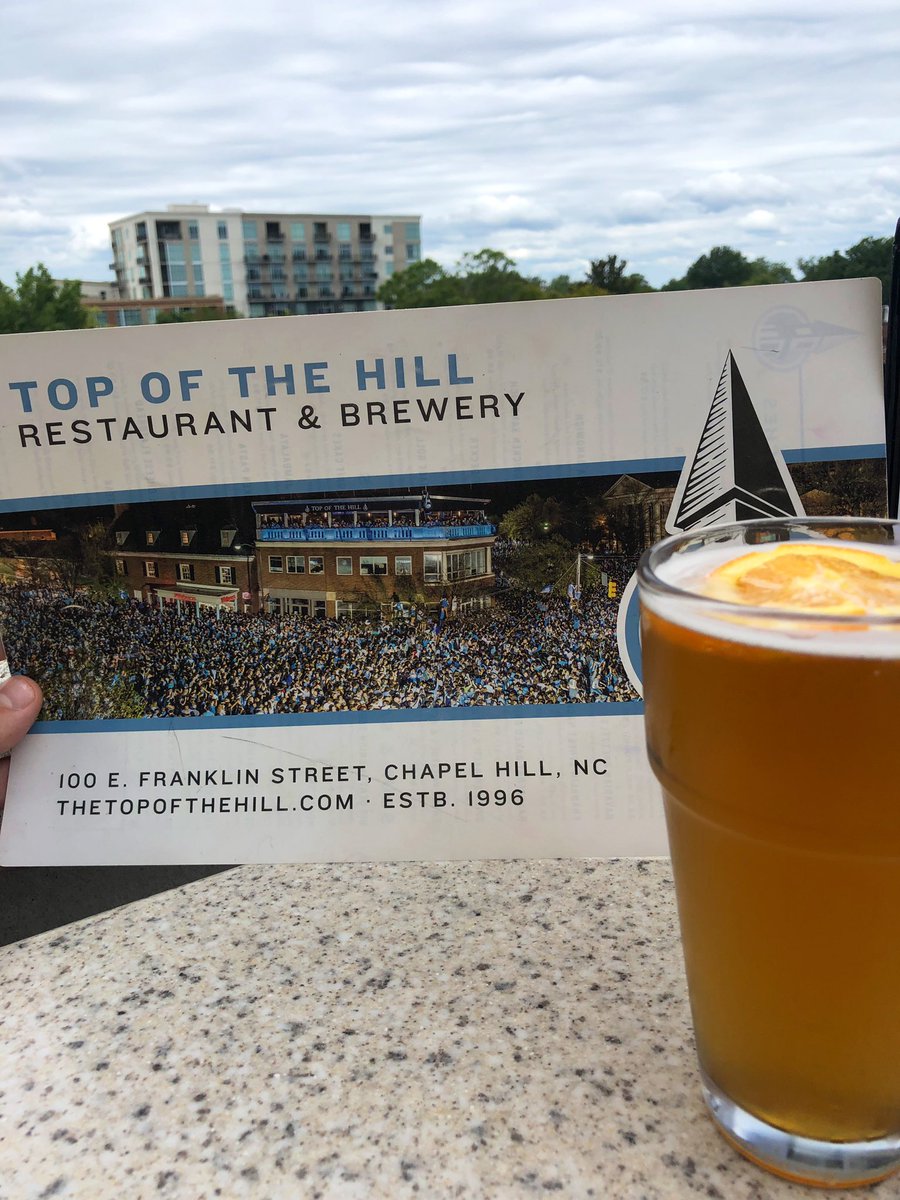CoachPhill's tweet photo. Capping off a great trip to North Carolina with a visit to Chapel Hill &amp; the @UNC campus! Having a beer at the famous @TheTopoftheHill Brewery. #UNC #TarHeels  #CurlingNight #ChapelHill https://t.co/FTg3OdySjc