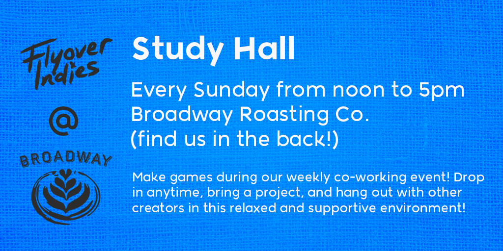 FlyoverIndies's tweet photo. We’re in the back of the Broadway Roasting Co for #StudyHall! We meet here every week to work on #gamedev projects, and this week we’ve got a demo by @OverHookGames, so don’t miss it! https://t.co/yfPSBH547g