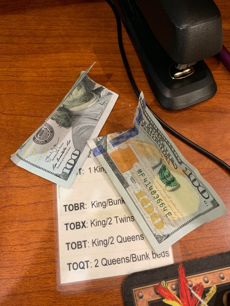 leigha_danger's tweet photo. #hotelproblems ...today a guest gave my co worker and I a tip... “he said we had to work for it by taping it back together.” Not sure if this is a compliment or not.. https://t.co/cdtRQFKVd1