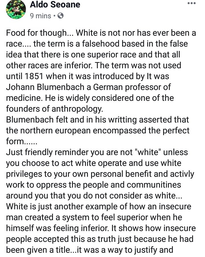 AldoSeoane's tweet photo. White is not a race it's an identity founded in racism. https://t.co/qmiPKUNRy4