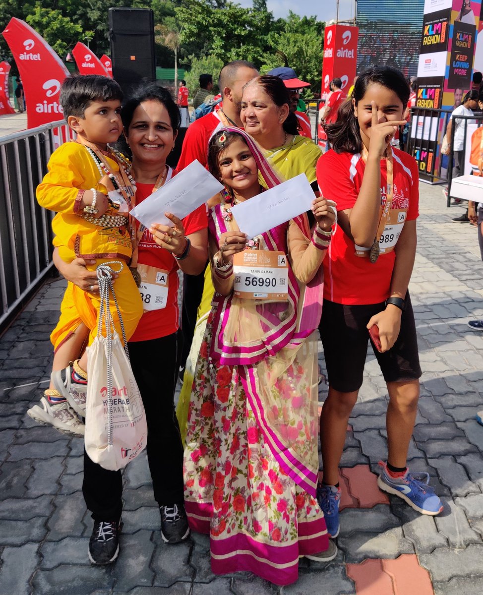 nirmaldamani's tweet photo. #FunRun5K with family #AHM2019 #AirtelHyderabadMarathon #HyderabadRunners #Marathon #Hyderabad - #TanviDamani & #GarvitDamani made it to the #Podium #CostumeRun #KrishnaJanmashtami #winners #hurray! https://t.co/yGZkeaSRAg