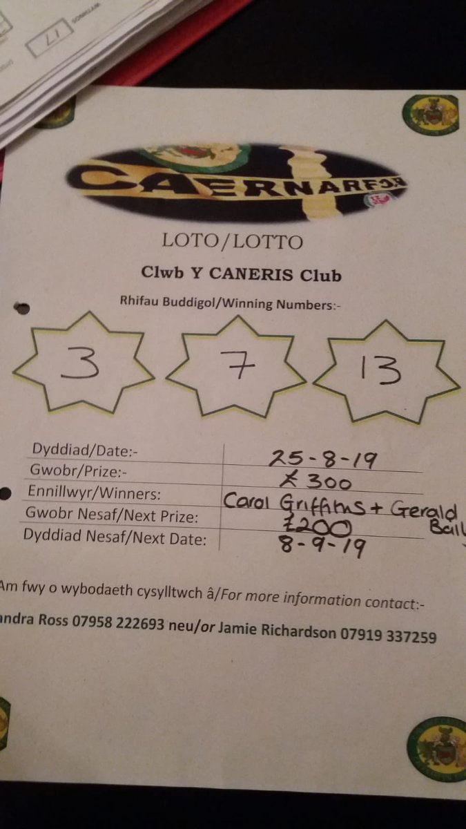 ClwbCanaries's tweet photo. This weeks lotto numbers 3,7,13   2 winners share the £300 jackpot. Next draw 8/9/19 £200 jackpot💛💚 https://t.co/kYH6LOiEtK