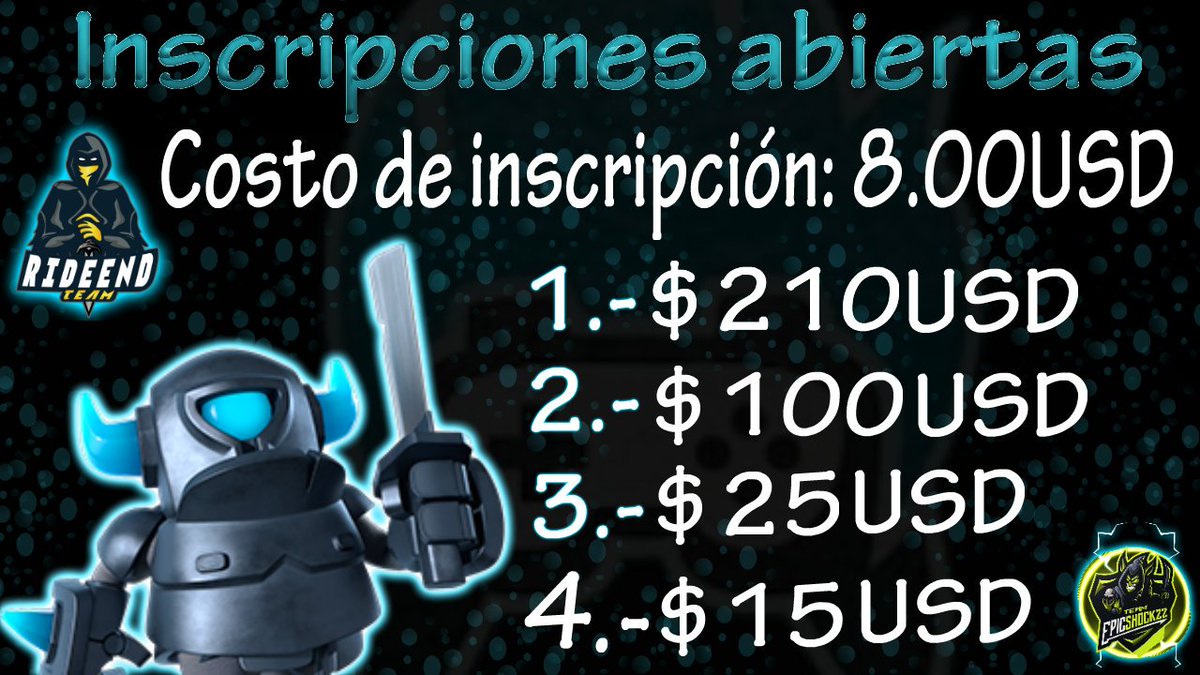 #CuartaEdición

Ya 20 equipos inscritos en menos de 24 horas ...
$350 Dólares repartidos entre los mejores 4 equipos. 
Para mas información o dudas mandar MD! ..
Un rt se agradece.