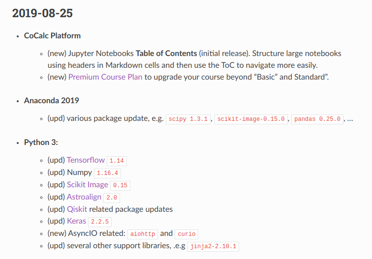 cocalc_ai's tweet photo. Software Update 2019-08-25

@gap_system 4.10.2, various #python libs like @TensorFlow numpy keras, etc., ToC for Jupyter Notebooks, admcycles for @sagemath, @JuliaLanguage 1.2 and API enhancements

https://t.co/7J4H45jy4Q https://t.co/YgpAJD3hFf