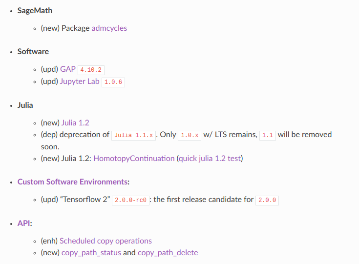 cocalc_ai's tweet photo. Software Update 2019-08-25

@gap_system 4.10.2, various #python libs like @TensorFlow numpy keras, etc., ToC for Jupyter Notebooks, admcycles for @sagemath, @JuliaLanguage 1.2 and API enhancements

https://t.co/7J4H45jy4Q https://t.co/YgpAJD3hFf