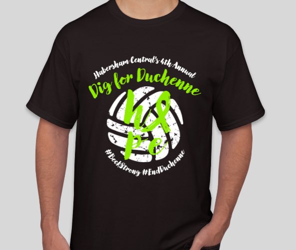 HabVolleyball's tweet photo. Our girls are selling these t-shirts for our 4th annual #DigforDuchenne night. They are $12 ($15 for XXL+), and all proceeds will go to the Muscular Dystrophy Association! #BeckStrong #EndDuchenne https://t.co/88BZs12yZZ