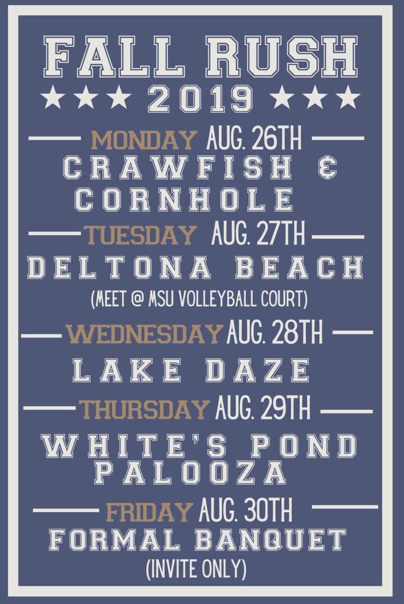 Rush starts TOMORROW! We can’t wait to see you at the Delt House for our annual Crawfish &amp; Cornhole event! #RushDelt #Fall19