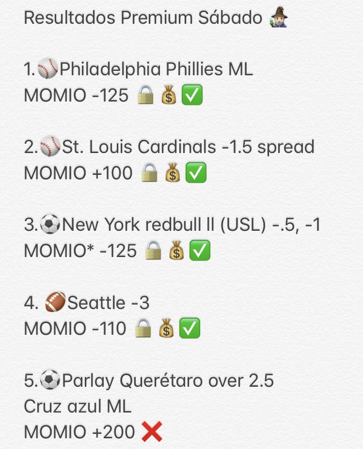 WizardPicks1's tweet photo. 4️⃣➡️5️⃣ Así se cerró el sábado 🔥💰💸🤑🔒✅

DM PARA INFO SOBRE NUESTRO GRUPO PREMIUM 📲
#wizardpicks #parlay #bet #apuestasdeportivas #apuestas https://t.co/HLuy54H4ON