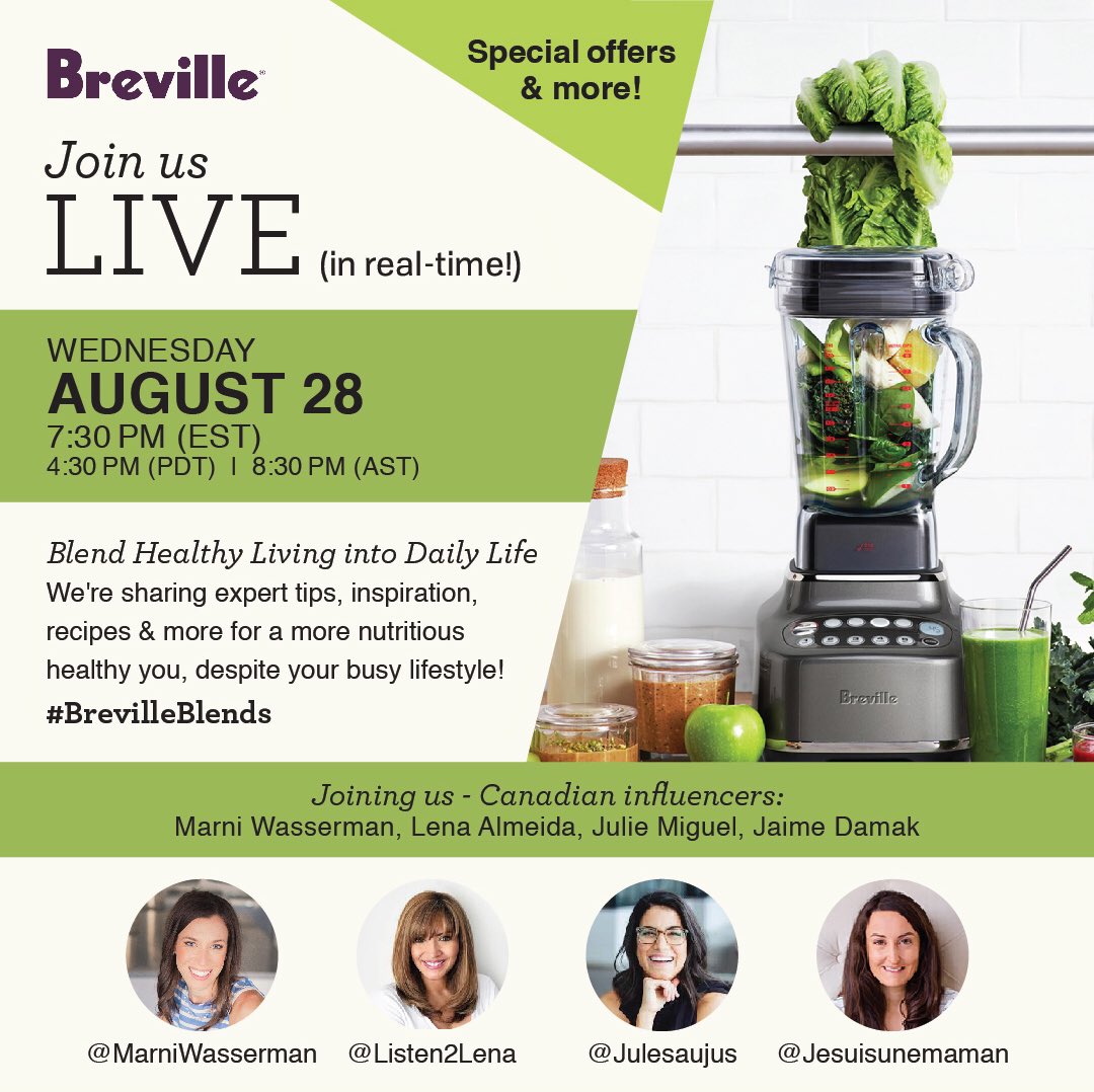 Join <a href="/BrevilleCanada/">Breville Canada</a> for a fun, informative Brandlive: Blend Healthy Living into Daily Life! One lucky 🇨🇦participant will WIN the Super Q ($799.99) and Vac Q ($149.99)! SAVE THIS LINK and tune in on Wed, Aug 28 at 7:30PM EST: breville-au.brand.live/c/super-q
 #BrevilleBlends #ad