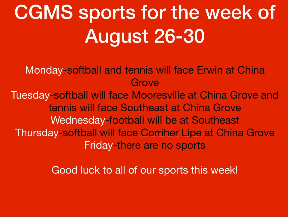Lots going on this week with CGMS sports. Come support our great athletes!!