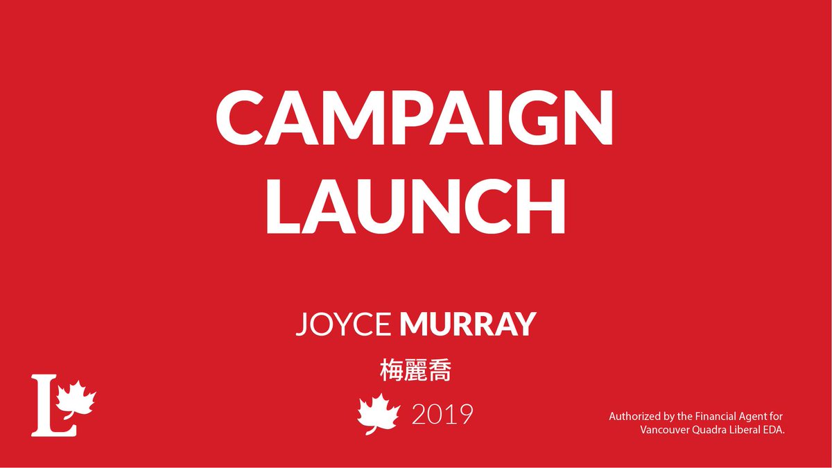Today's the Campaign Launch to re-elect Joyce Murray as our principled &amp; progressive Member of Parliament for Vancouver Quadra! 

Where: 4454 W. 10th Ave (nearest cross street is Sasamat)
When: Today, Aug 25, 3-5pm

Light refreshments &amp; snacks will be provided.

#JoyceIsMyChoice