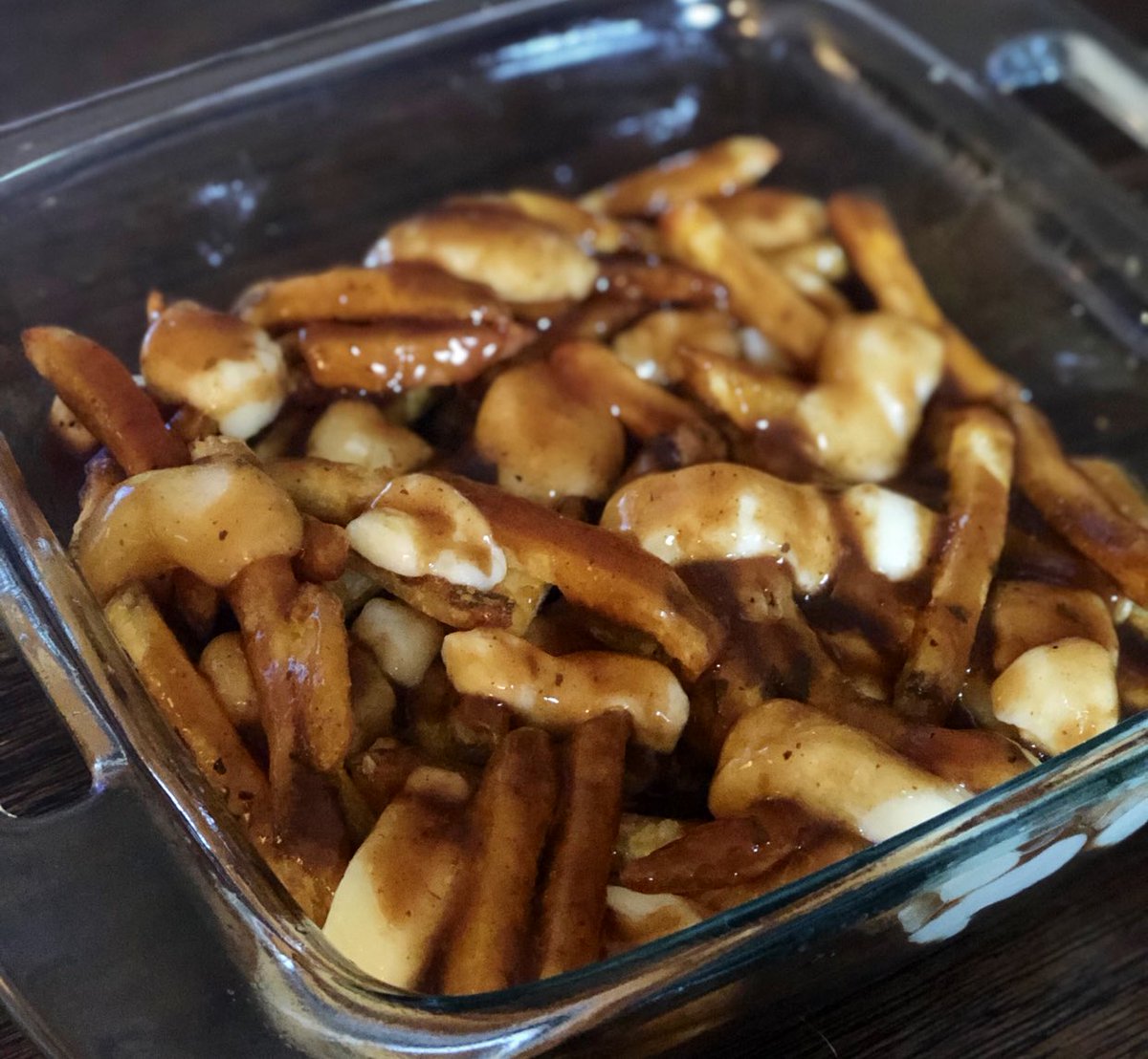 emilybutlerlue's tweet photo. Got jealous of everyone in Canada eating poutine so decided to go buy some curds and make some for @HarrisLue and I... home made gravy and all ๐ช๐ผ #OhCanada #PoutineFTW https://t.co/krAk1GP8C7