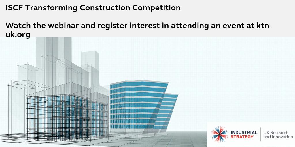 The next and final round of R&amp;D funding for #TransformingConstruction #ISCF will open TODAY. Businesses are invited to bid in 2 competitions worth up to £36m. Details can be accessed here: bit.ly/2Hpd4eU

<a href="/UKRI_News/">UK Research and Innovation</a> @KTNUK <a href="/innovateuk/">Innovate UK</a> @ActiveBuildingC