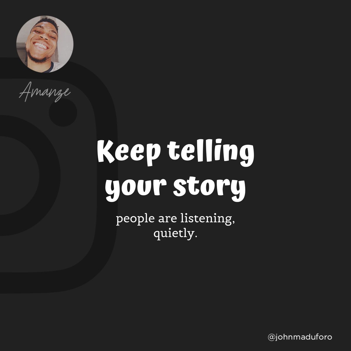 thekingjaey's tweet photo. Don't stop telling your story, people might not be talking about it yet, but they are listening quietly.

Keep telling it. https://t.co/9zwgWxakfQ