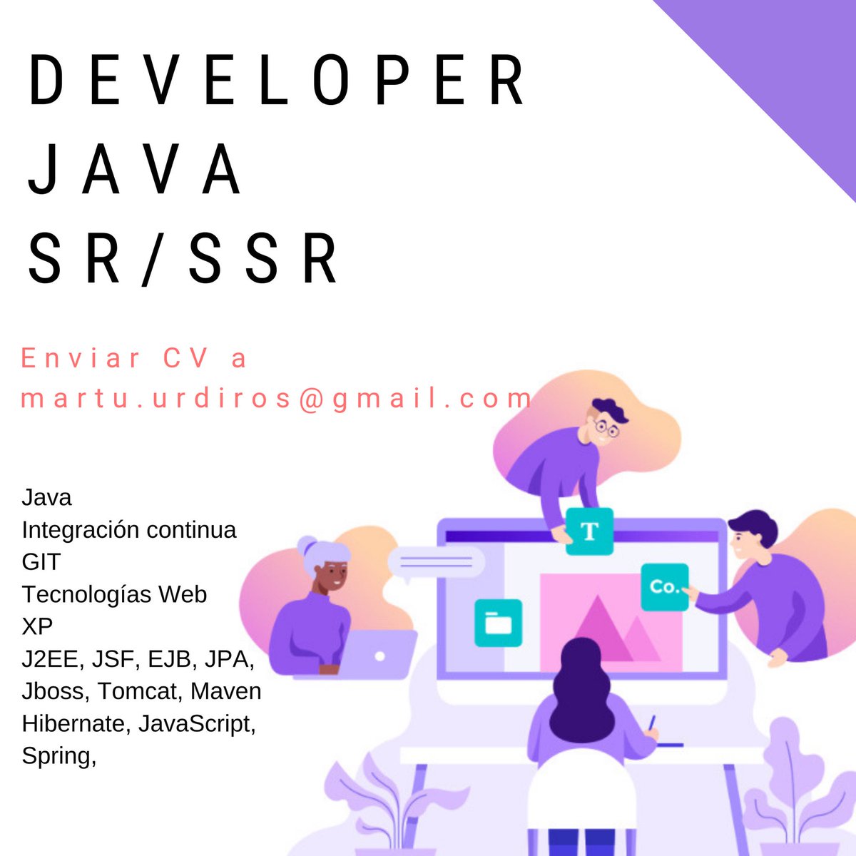murdiros's tweet image. #DeveloperJava Sr/Ssr
📩 martu.urdiros@gmail.com
🙌🏽 5 vacantes a cubrir.
📍 Zona Congreso.
🙏🏽 Agradezco difusión😁